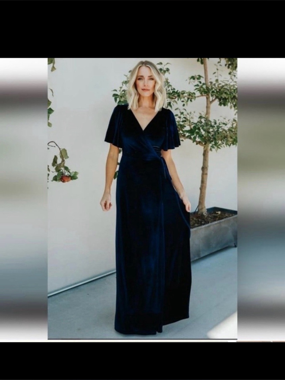 Baltic Born Elegant Navy Wrap Maxi Dress with Flutter Sleeves